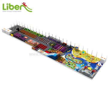 Multicolor big trampoline park with indoor soft playground